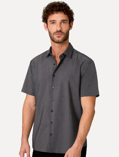 Camisa Dudalina Masculina Manga Curta Slim Wrinkle Free Chumbo