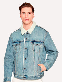 Jaqueta Jeans Levis Masculina Sherpa Trucker Azul Claro