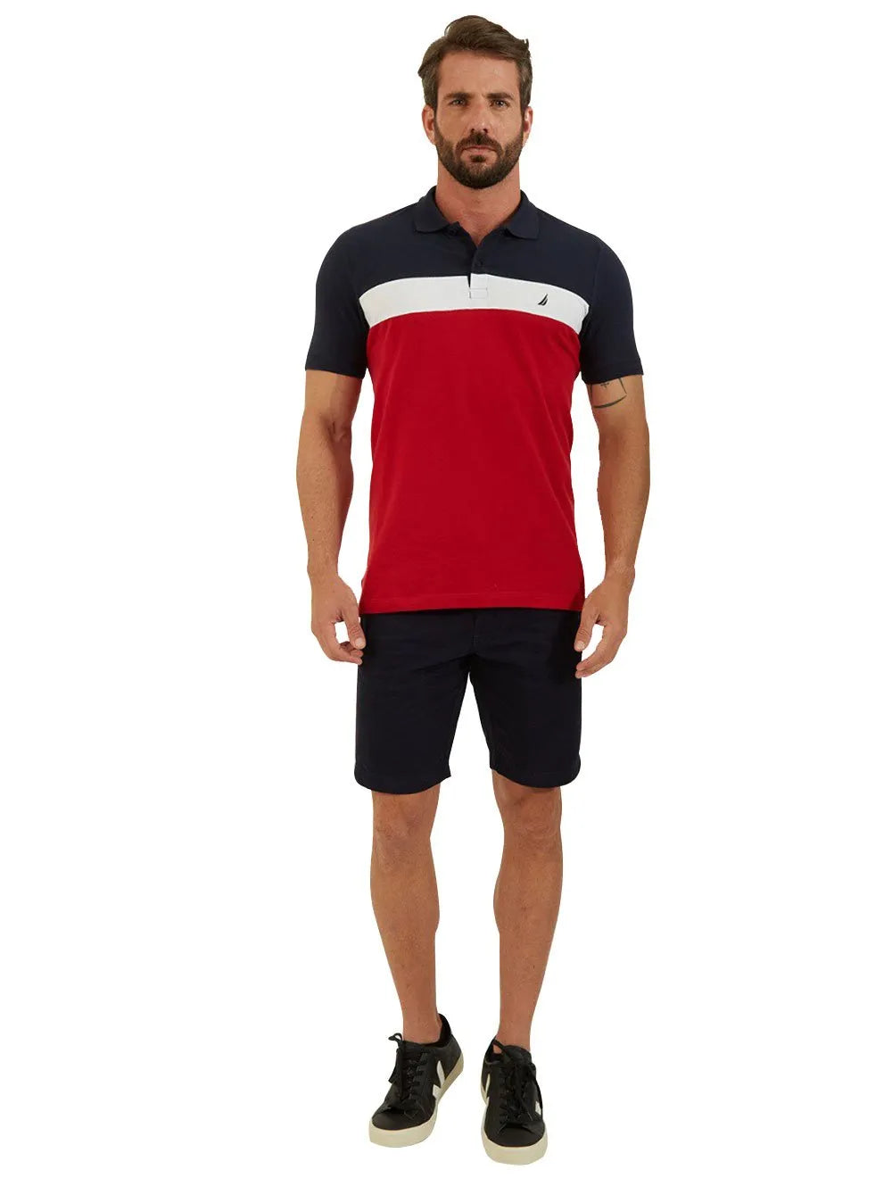 Polo Nautica Masculina Piquet Colorblock Sail Branca/Vermelha/Marinho