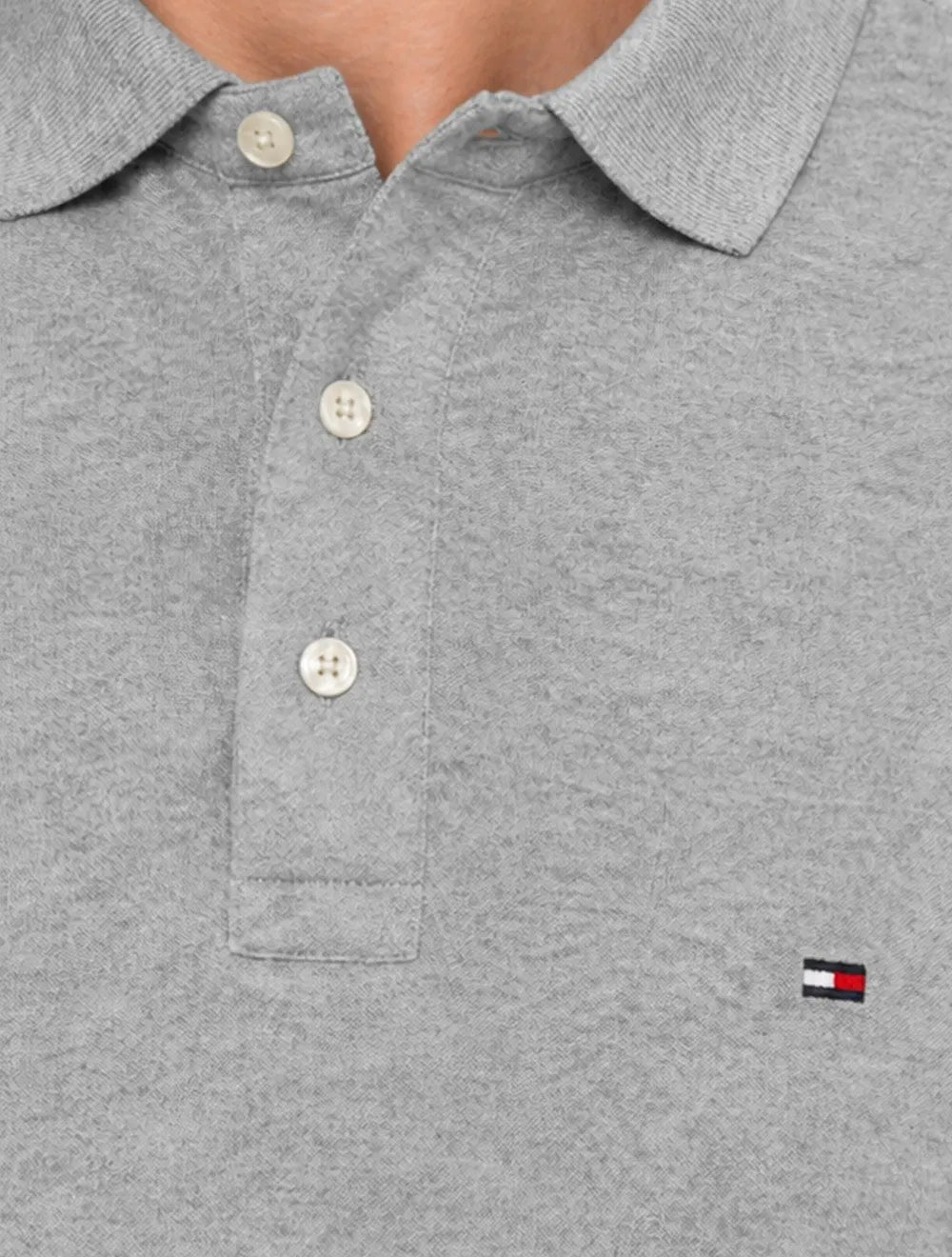 Polo Tommy Hilfiger Masculina Slim Piquet 1985 Cinza Mescla Claro