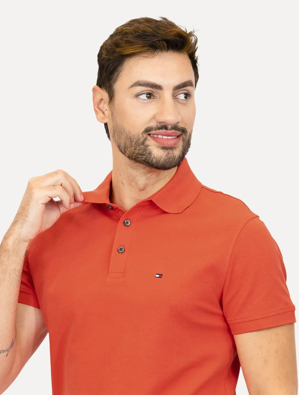 Polo Tommy Hilfiger Masculina Slim Piquet 1985 Laranja