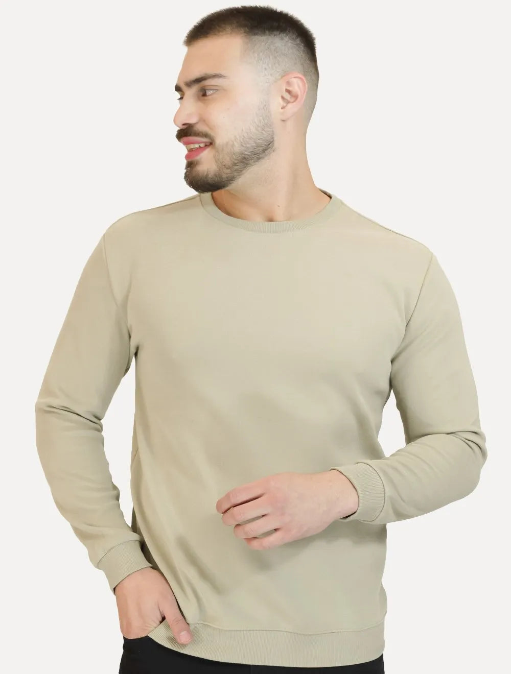 Moletom Dixen Masculino Crewneck Liso Cáqui Claro