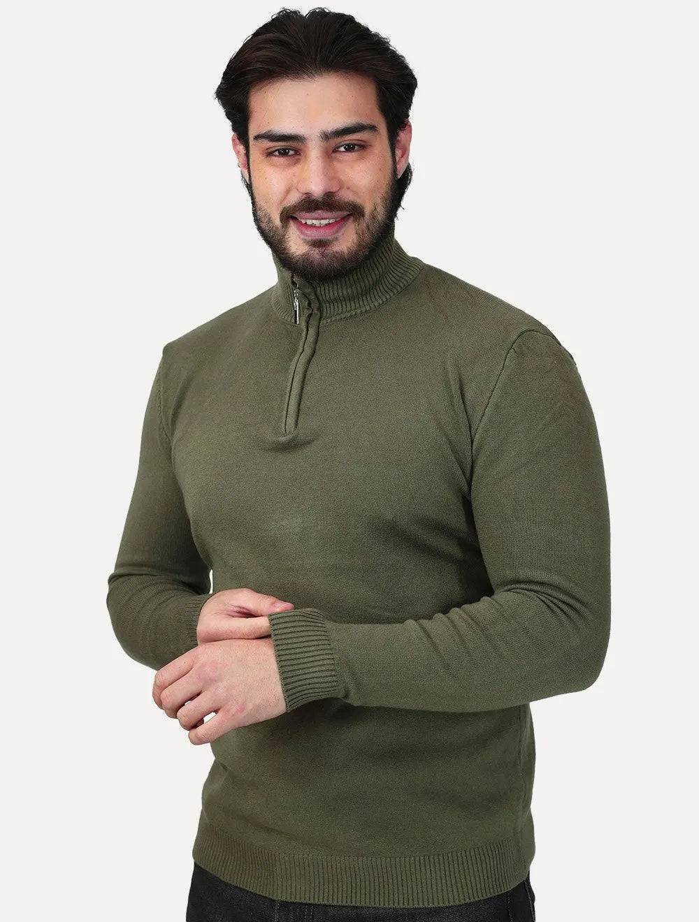 Suéter Dixen Masculino Tricot Half-Zip Gola Alta Verde