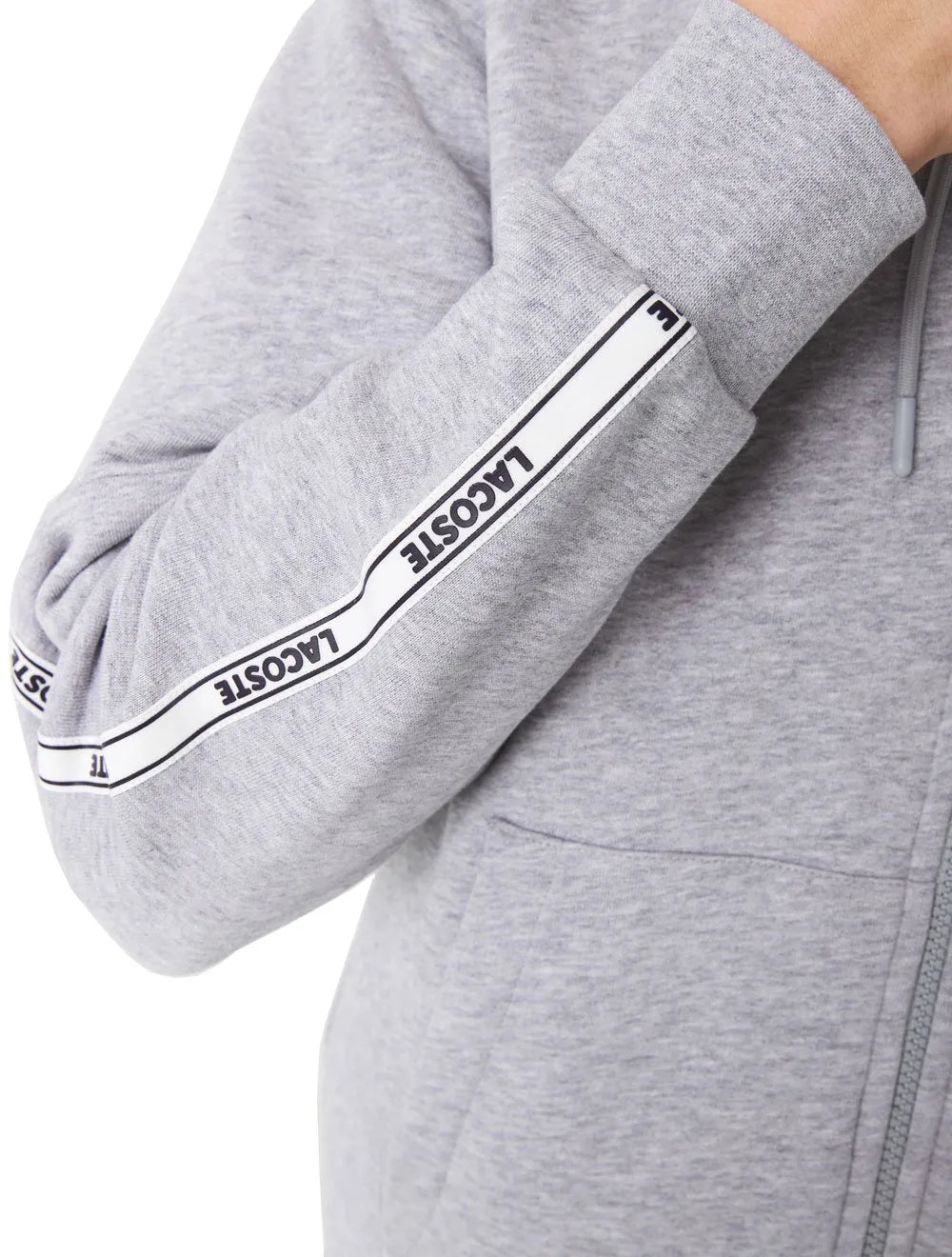 Moletom Lacoste Masculino Full-zip Hoodie Signature Sash Cinza Mescla