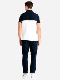 Polo Tommy Hilfiger Masculina Regular Colourblock Navy Branca