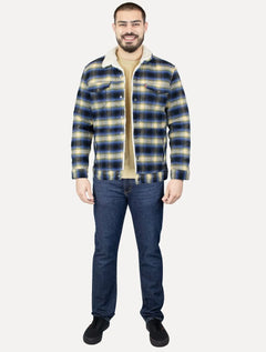 Jaqueta Levis Masculina Trucker Xadrez Print Sherpa Cáqui Azul