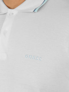 Polo Guess Masculina Piquet Frieze Logo Relief Branca
