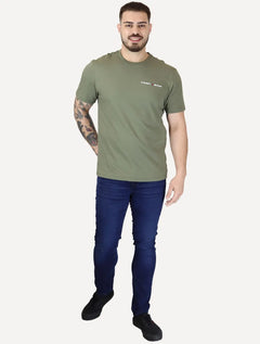 Camiseta Tommy Jeans Masculina Classic Linear Embroidered Chest Verde Militar