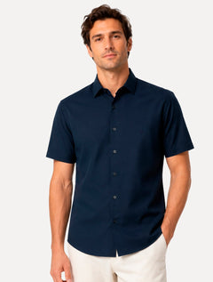Camisa Dudalina Masculina Manga Curta Slim Superfine Cotton Tricoline Lisa Azul Marinho