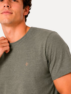 Camiseta Dudalina Masculina Regular Fit Listras Dark Icon Cáqui Escuro
