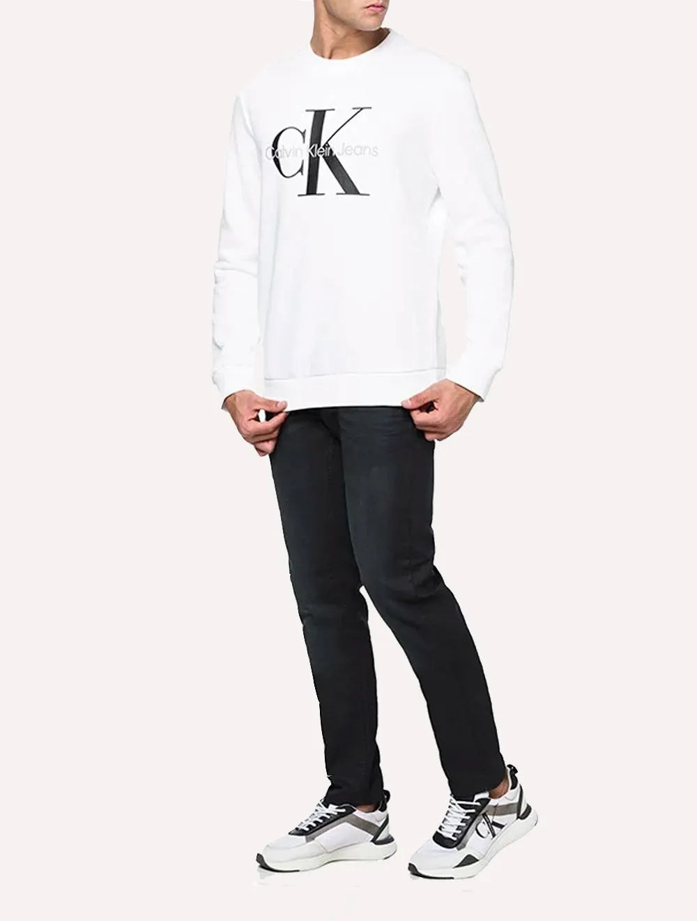 Moletom Calvin Klein Jeans Masculino Crewneck Issue Monograma Branco