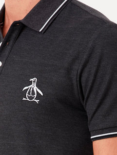 Polo Original Penguin Masculina Piquet Lisa Friso Mega Patch Chumbo Mescla