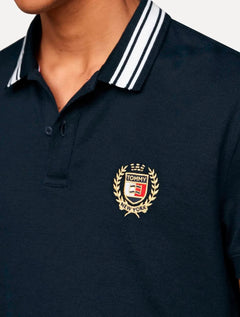 Polo Tommy Jeans Masculina Regular Piquet Varsity Logo Azul Marinho