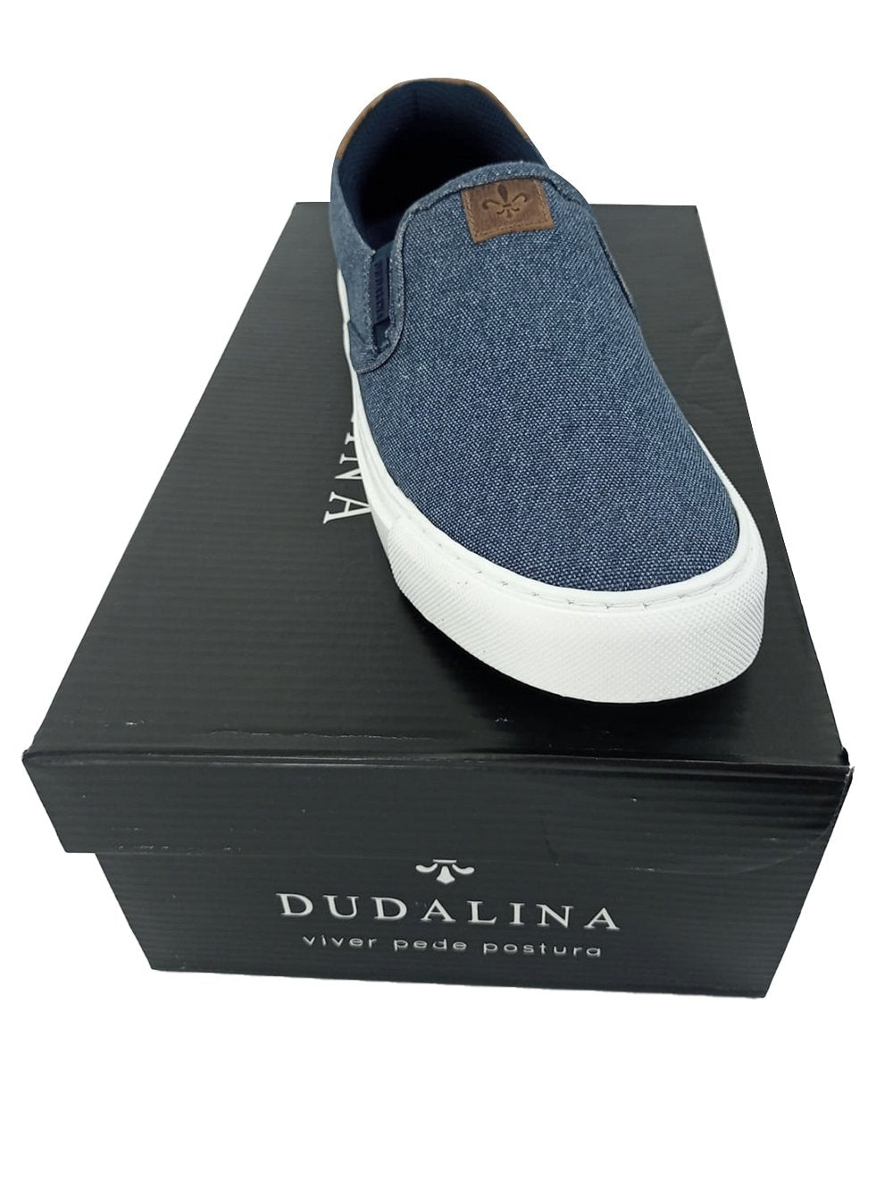 Tênis Dudalina Masculino Zara Slip On Lona Mistral Napa Logo Azul Jeans
