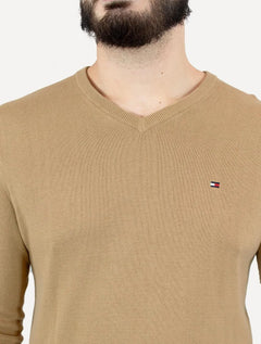 Suéter Tommy Hilfiger Masculino Crewneck Essential Cotton Cáqui