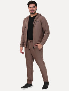 Conjunto Dixen Agasalho Moletom Jaqueta com Zíper Capuz Marrom