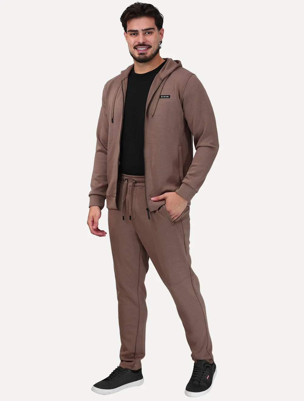 Conjunto Dixen Agasalho Moletom Jaqueta com Zíper Capuz Marrom
