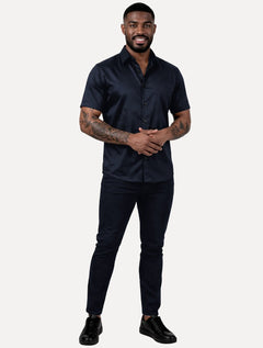 Camisa Aramis Masculina Manga Curta Slim Cetim Hudson Azul Marinho