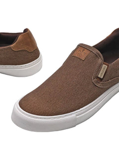 Tênis Dudalina Masculino Zara Slip On Lona Mistral Napa Logo Marrom Escuro