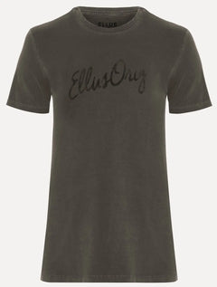 Camiseta Ellus Masculina Cotton Washed Origin. Script Grafite