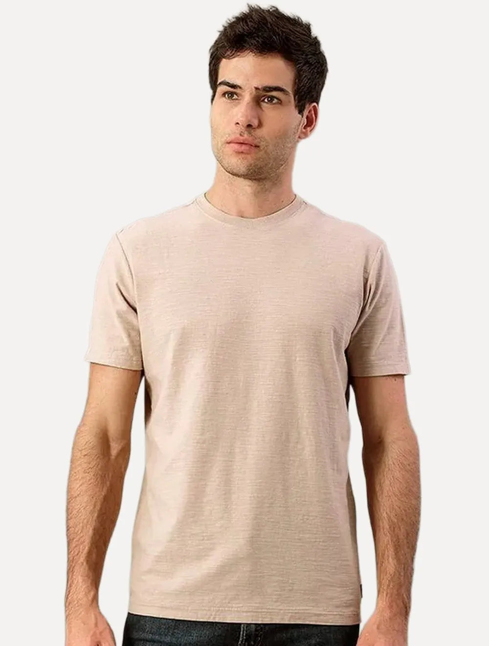 Camiseta Calvin Klein Jeans Masculina Flamê Etiqueta Cáqui Claro