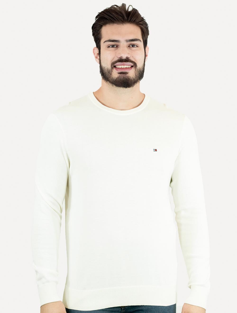 Suéter Tommy Hilfiger Masculino Crewneck Essential Cotton Off-White