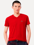 Camiseta Lacoste Masculina Jersey Pima Cotton Gola V Vermelha