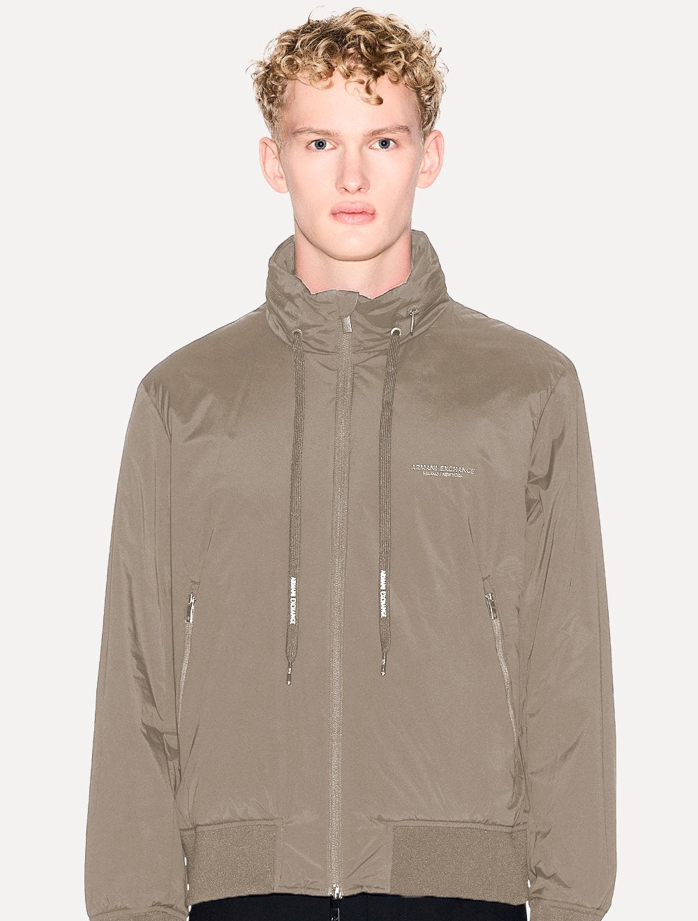 Jaqueta Armani Exchange Masculina Nylon Elástico Caqui