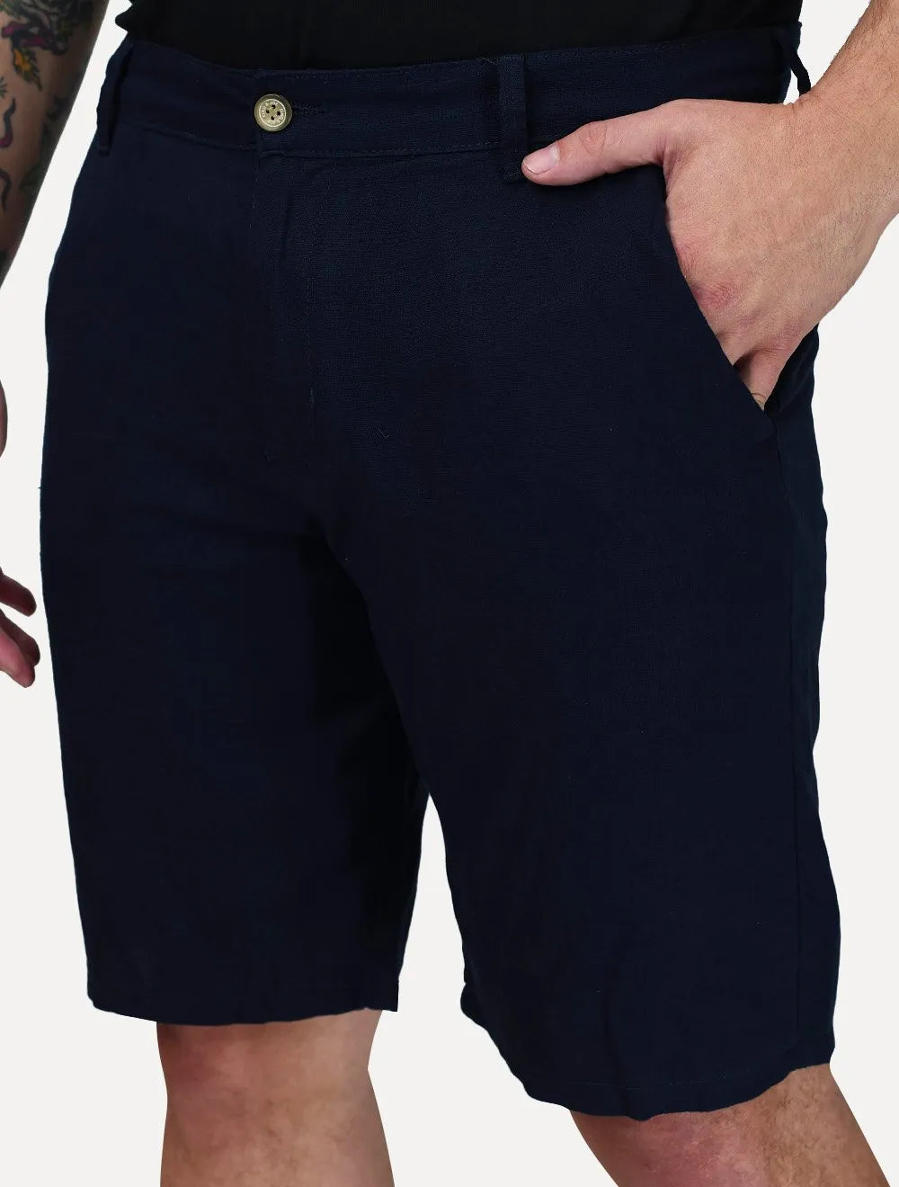 Bermuda King & Joe Masculina Slim Linho Azul Marinho
