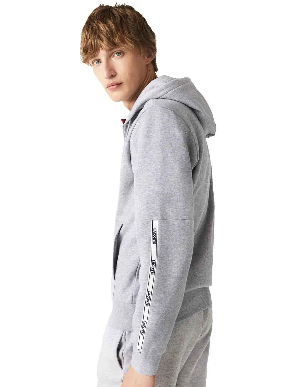 Moletom Lacoste Masculino Full-zip Hoodie Signature Sash Cinza Mescla