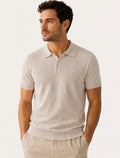 Polo Dixen Masculina Tricot Viscose Texturizada Manga Curta Cáqui Médio