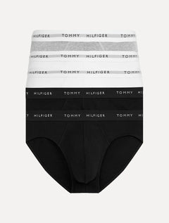 Cueca Tommy Hilfiger Cotton Classic Brief Preta/ Branca/ Cinza Pack 5UN