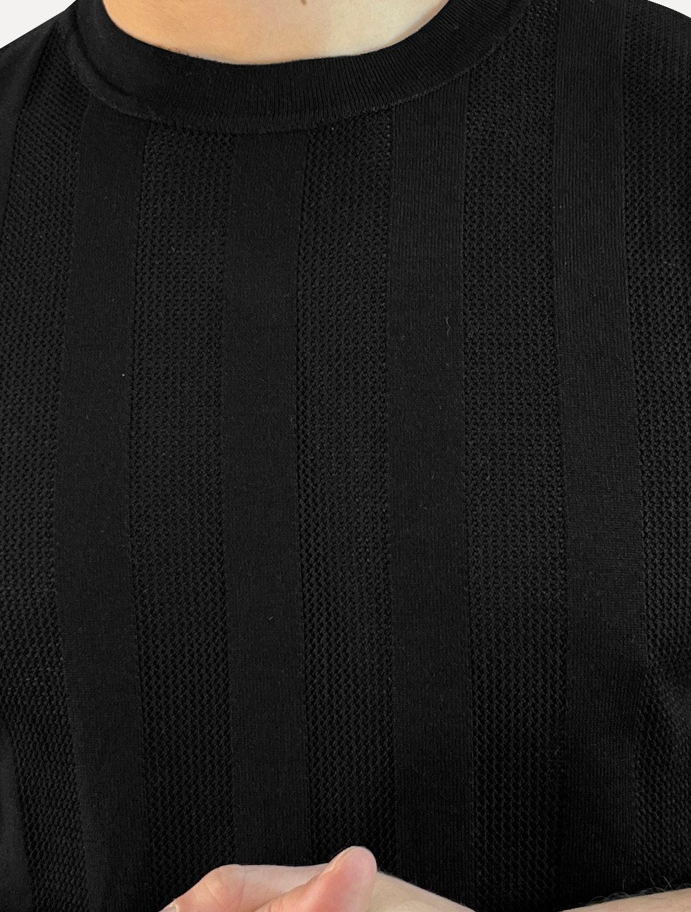 Camiseta Dixen Masculina Tricot Vertical Manga Curta Gola Careca Preto