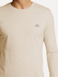 Camiseta King & Joe Masculina Manga Longa Basic Dark Small Logo Areia