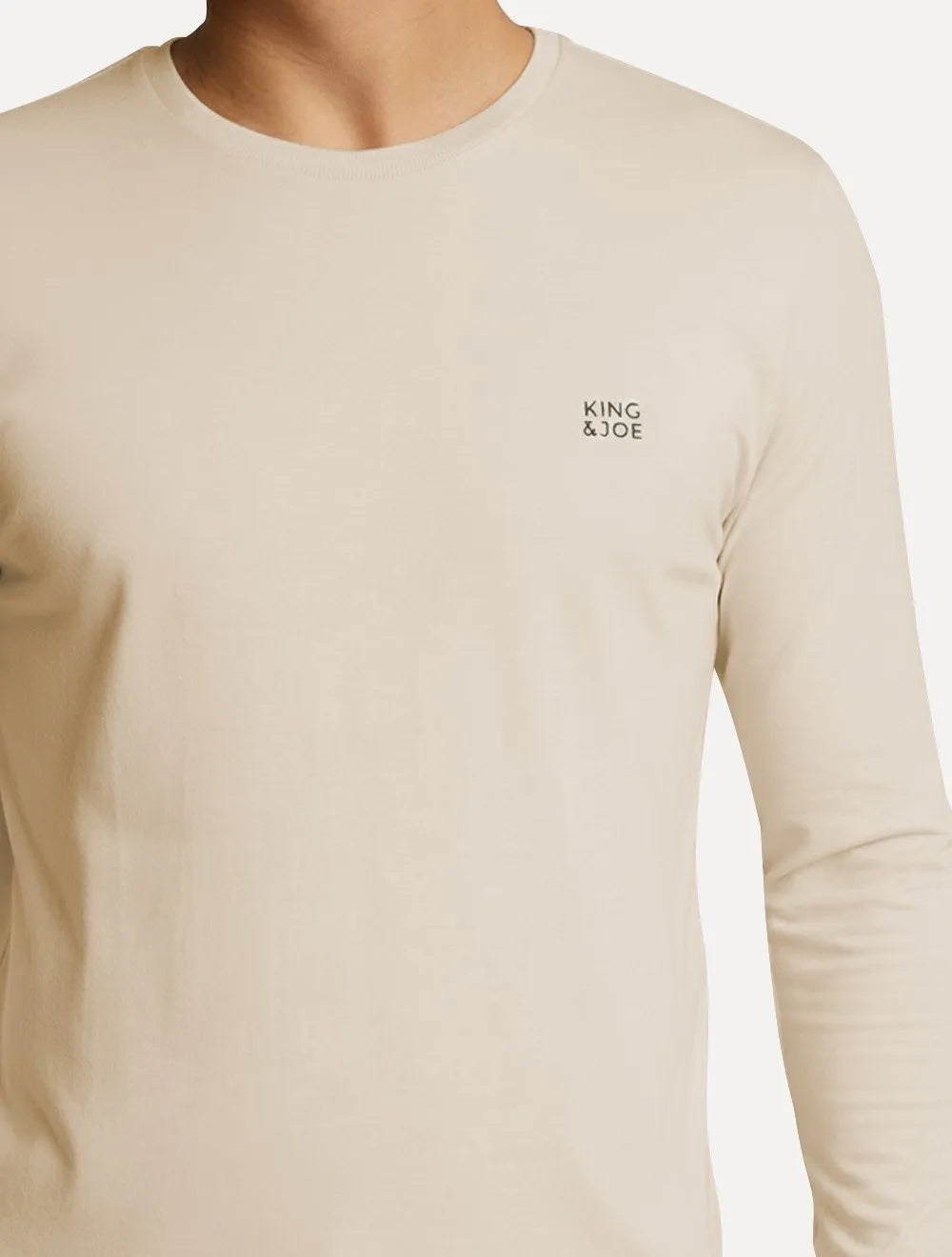 Camiseta King & Joe Masculina Manga Longa Basic Dark Small Logo Areia