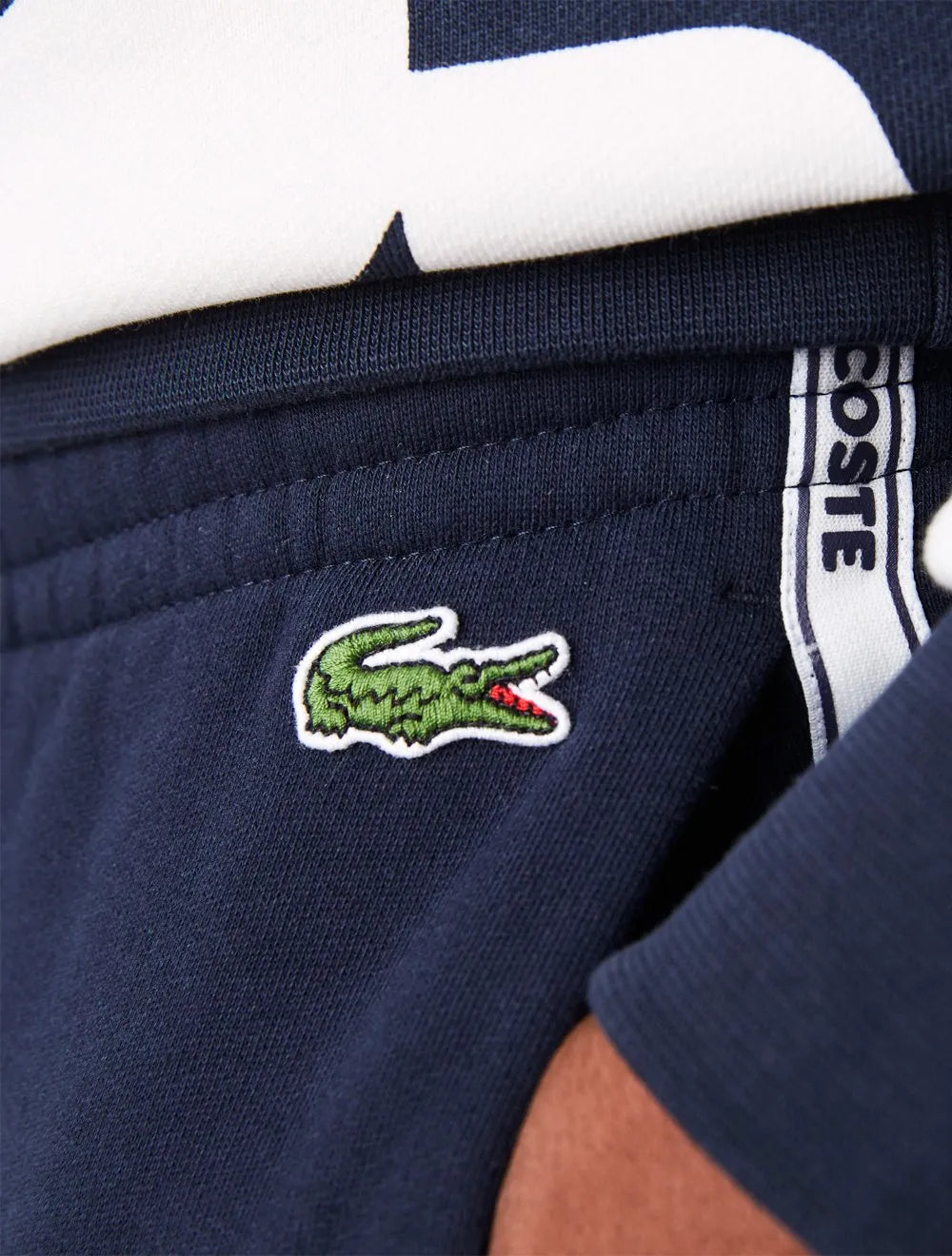 Calça Lacoste Moletom Masculina Side Sash Brand Recorte Azul Marinho