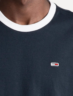 Camiseta Tommy Jeans Masculina Regular Flag Ringer Azul Marinho