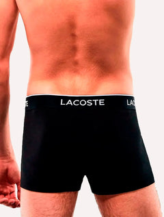 Cueca Lacoste Trunk Boxer Lettered Waist Preta Pack 3UN