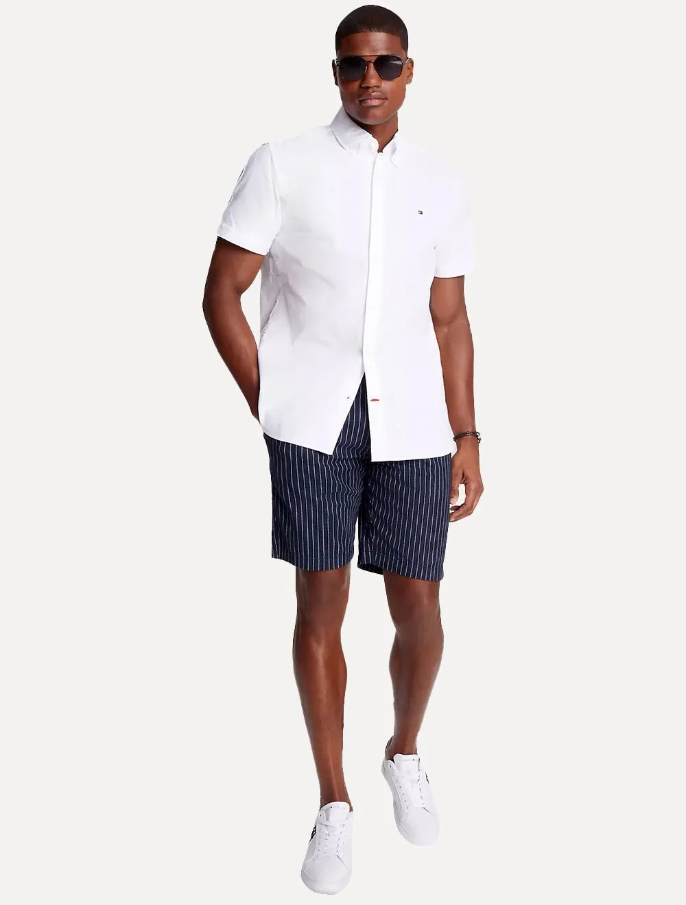 Camisa Tommy Hilfiger Masculina Manga Curta Regular Core Oxford Branca