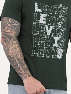 Camiseta Levis Masculina Zigzag Headline Logo Verde Escuro