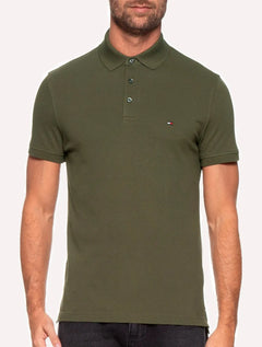 Polo Tommy Hilfiger Masculina Slim Piquet 1985 Verde Militar