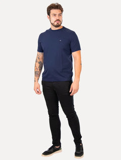 Camiseta Calvin Klein Masculina Meia Malha Basica Upper CK Azul Marinho