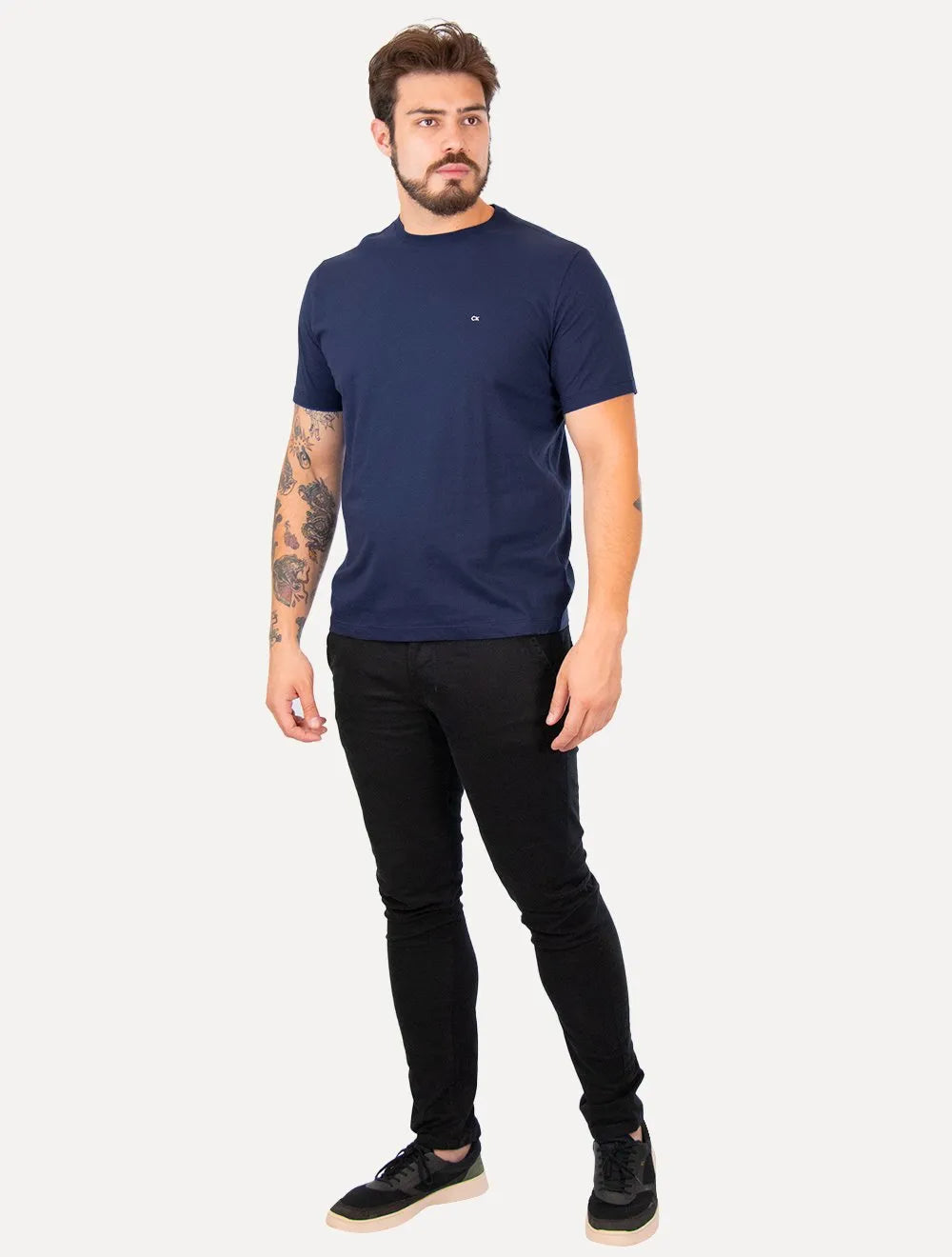 Camiseta Calvin Klein Masculina Meia Malha Basica Upper CK Azul Marinho