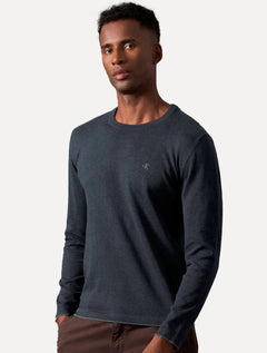 Suéter Calvin Klein Jeans Masculino Tricot Gola Careca com Logo Azul Marinho