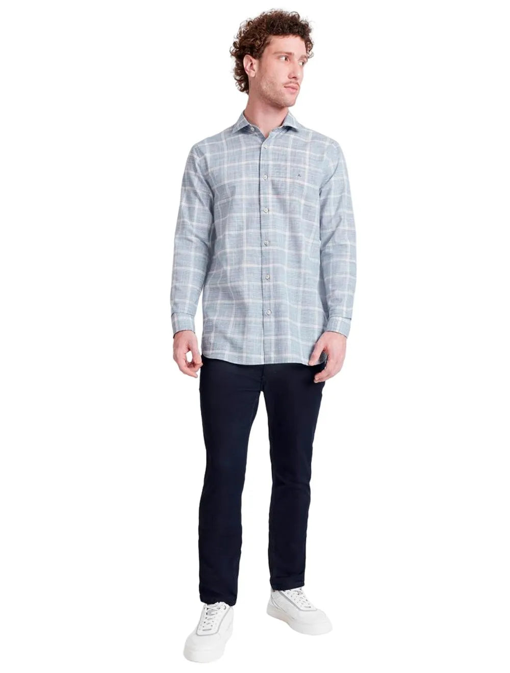 Camisa Aramis Masculina Slim Flame Xadrez Azul