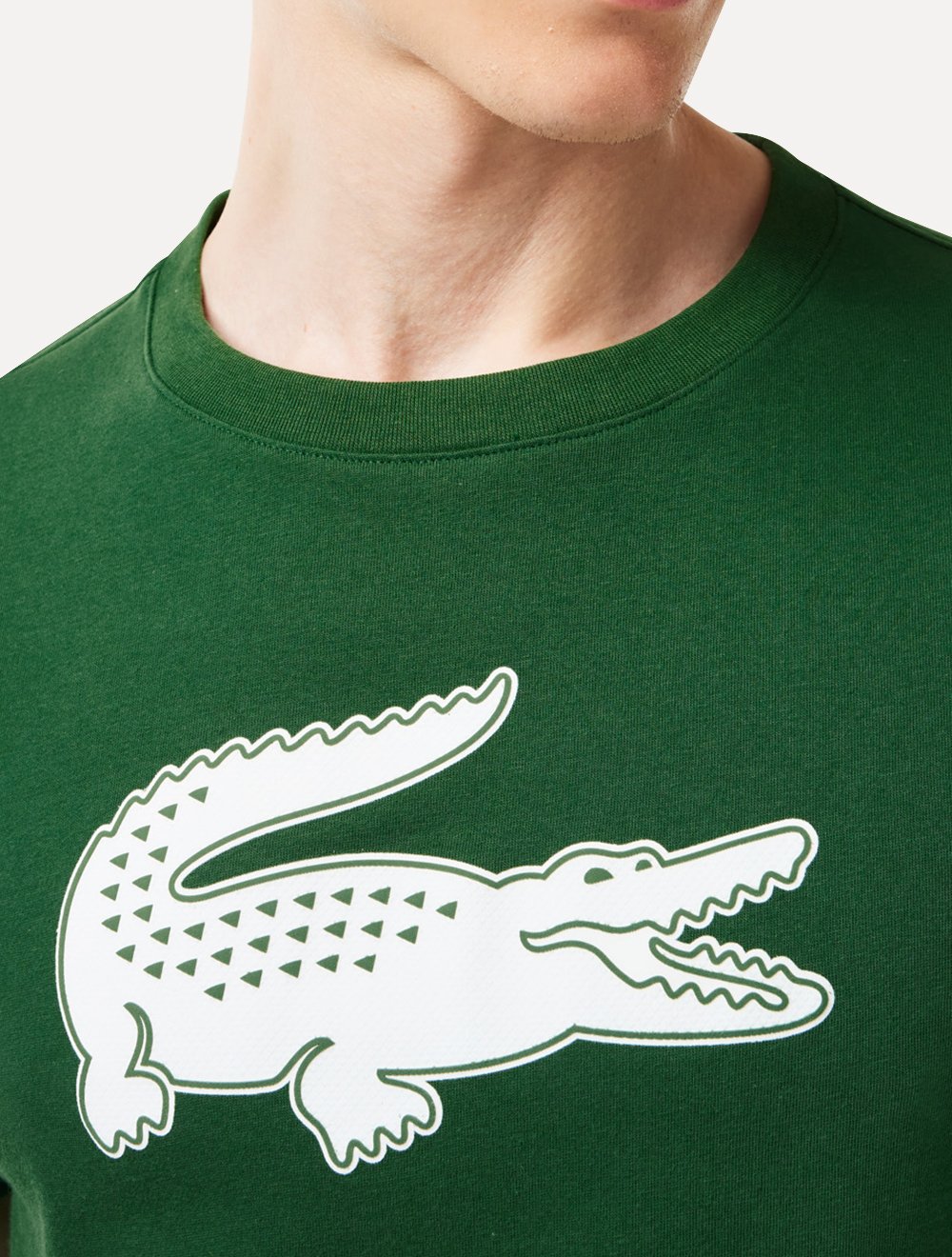 Camiseta Lacoste Masculina Jersey Sport 3D White Logo Verde