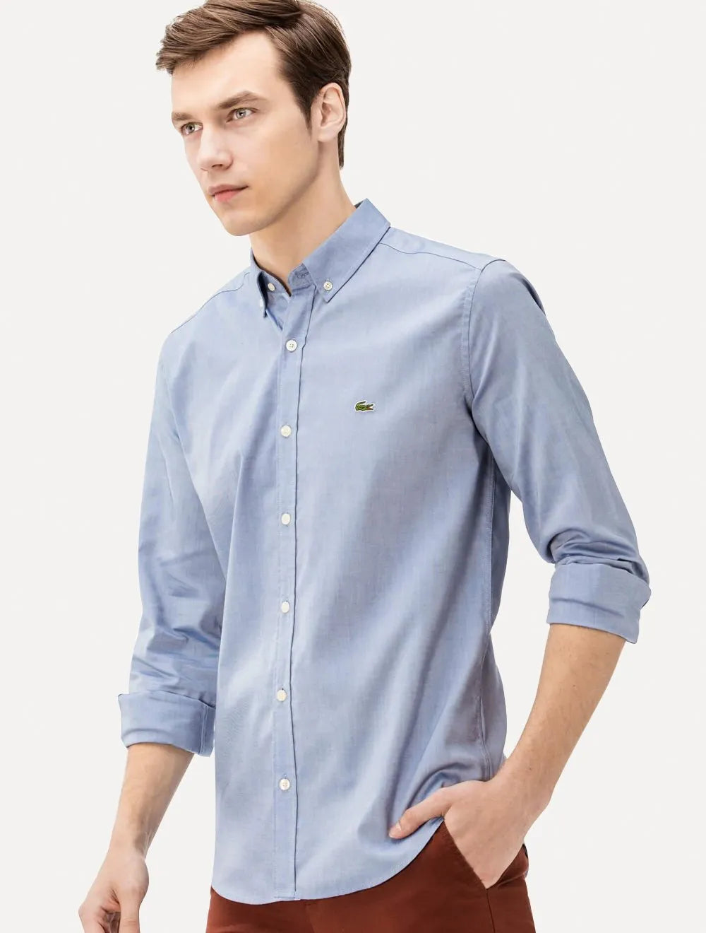 Camisa Lacoste Masculina Regular Pinpoint Cotton Oxford Azul Mescla