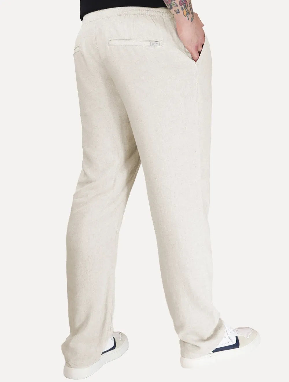 Calça Calvin Klein Masculina Viscose Linho Elastano Off White