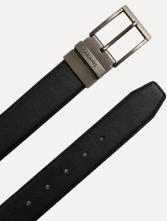 Cinto Aramis Masculino Couro Dupla Face Engrave Preto/Café