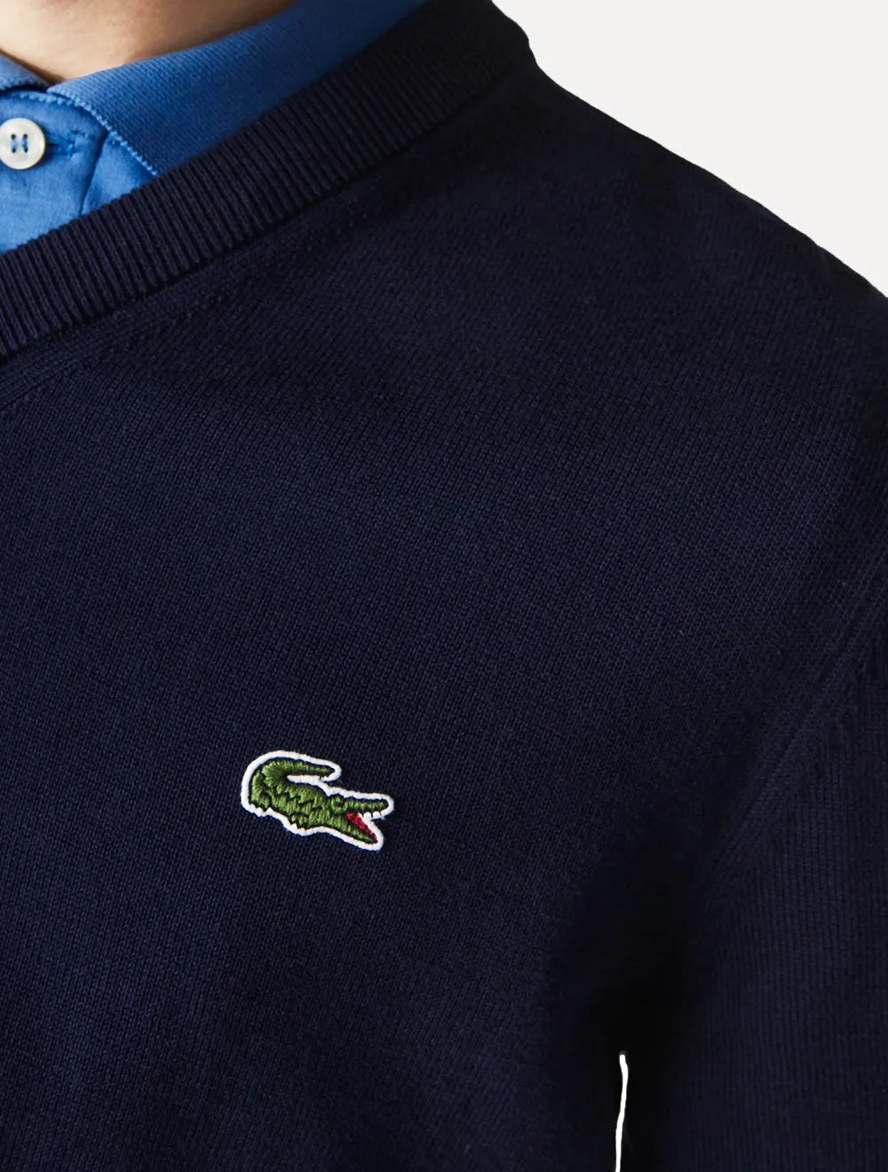 Suéter Lacoste Masculino Classic Fit Gola V Logo Azul Marinho